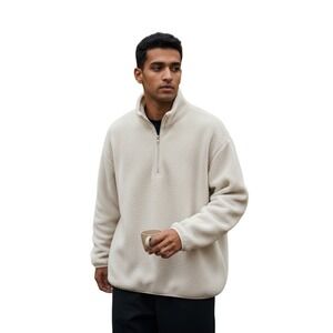 Cherokee Quarter-Zip Sherpa Pullover Sweatshirt – Size M (38–40) – Cream/Tan